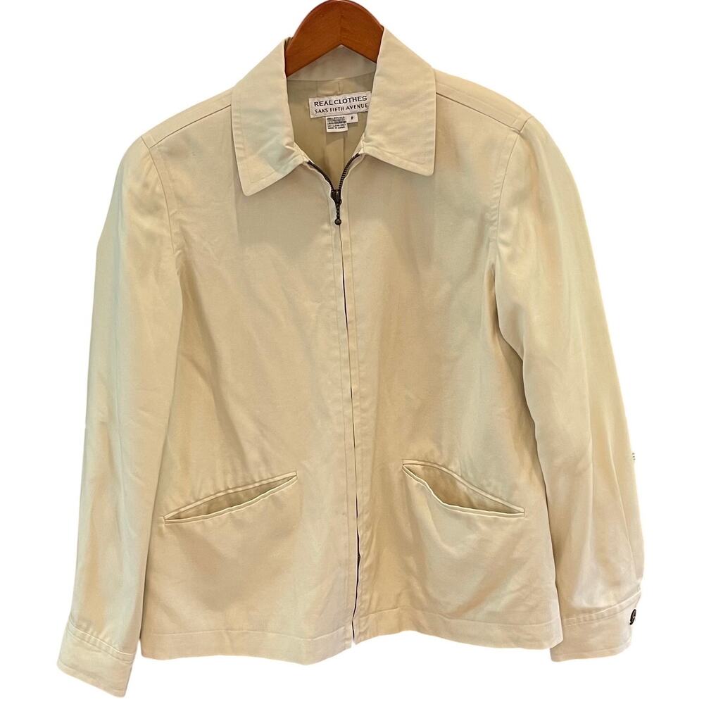 Real Clothes Saks Fifth Ave Men's Vintage Tan Silk Blend Zip Up Jacket, Y2K, S